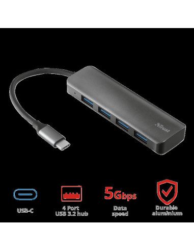 Adaptor Trust Halyx Aluminium USB-C to 4-Port USB-A 3.2