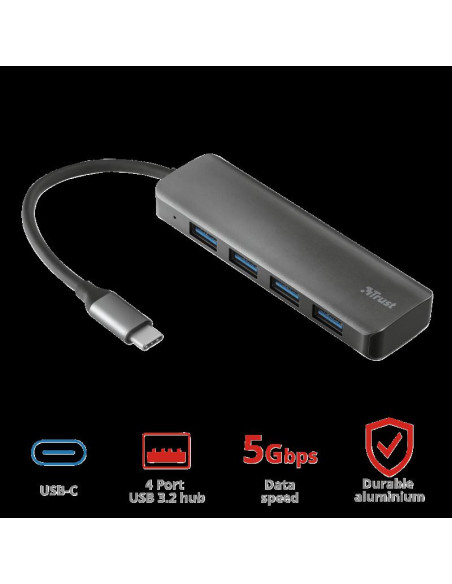 Adaptor Trust Halyx Aluminium USB-C to 4-Port USB-A 3.2
