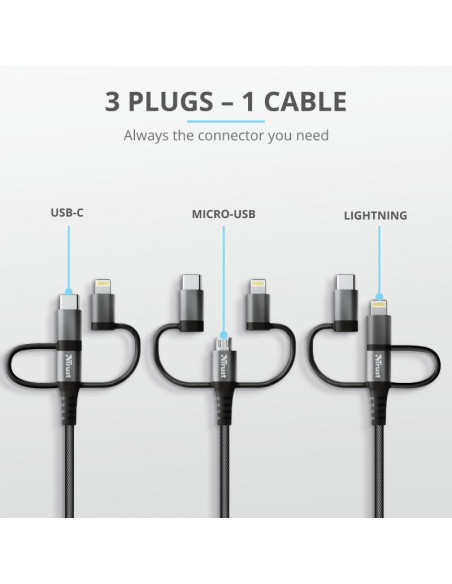 Cablu incarcare Trust Keyla Extra-Strong 3-In-1 USB Cable