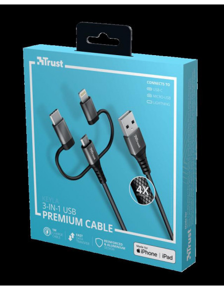 Cablu incarcare Trust Keyla Extra-Strong 3-In-1 USB Cable