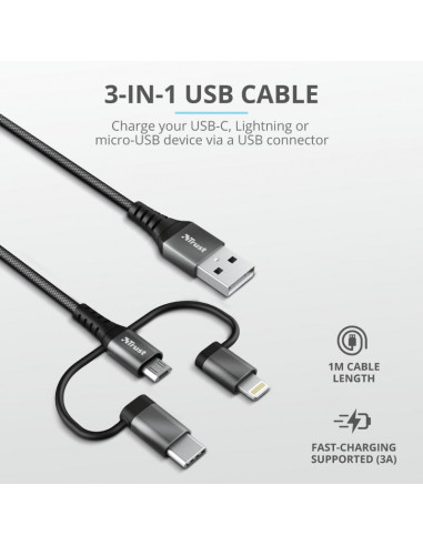 Cablu incarcare Trust Keyla Extra-Strong 3-In-1 USB Cable