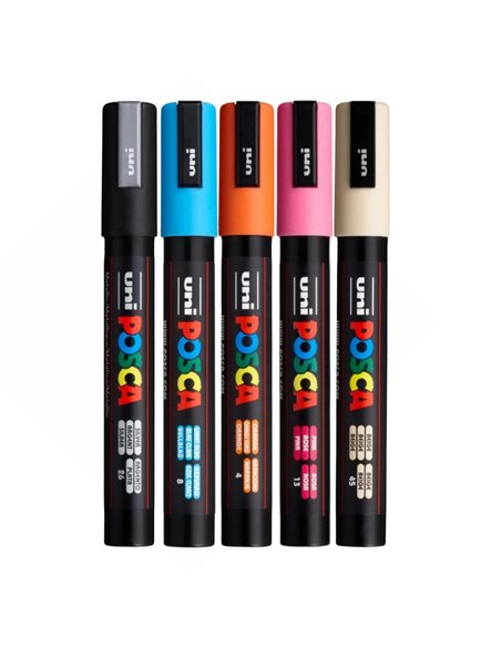 Set 5 markere UNI POSCA PC-3M, 0.9 - 1.3 mm 