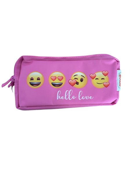 Penar etui dreptunghiular cu 3 fermoare, Emoji clasic, Roz