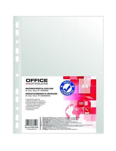 Folie protectie pentru documente Office Products A4, 30 microni, 100folii/set, Cristal