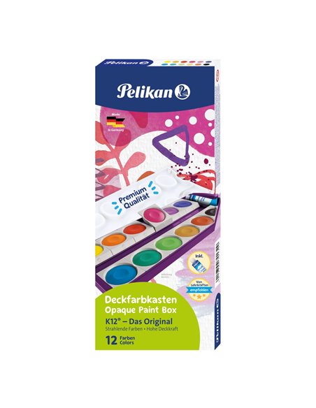 Acuarele Pelikan K12, 12 culori/set + alb de zinc, Mov Acuarele Pelikan K12, 12 culori/set + alb de zinc, Mov