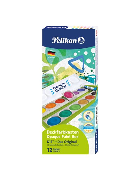 Acuarele Pelikan K12, 12 culori/set + alb de zinc, Verde
