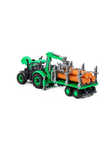 96487,Tractor cu remorca lemne - Progresso, 40x11.5x17 cm, Polesie