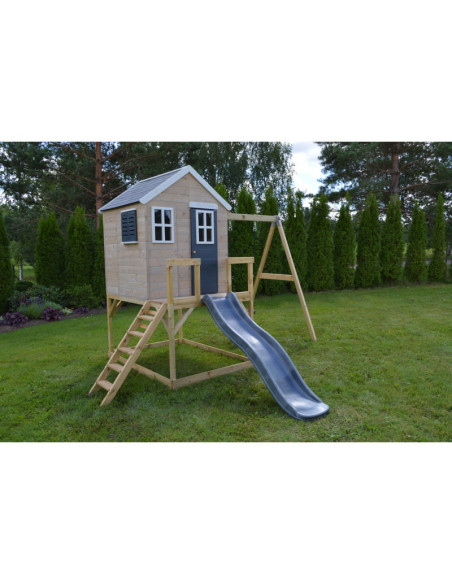 M24G,Casuta de gradina Grey Lodge cu platforma, tobogan si leagan (M24G), Wendi Toys