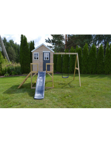 M24G,Casuta de gradina Grey Lodge cu platforma, tobogan si leagan (M24G), Wendi Toys