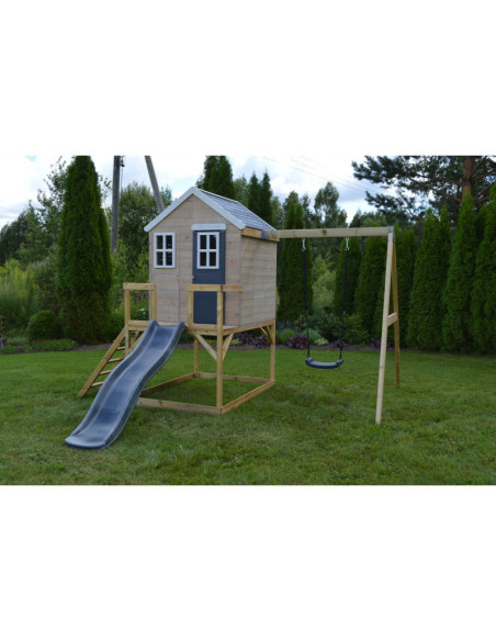 M24G,Casuta de gradina Grey Lodge cu platforma, tobogan si leagan (M24G), Wendi Toys