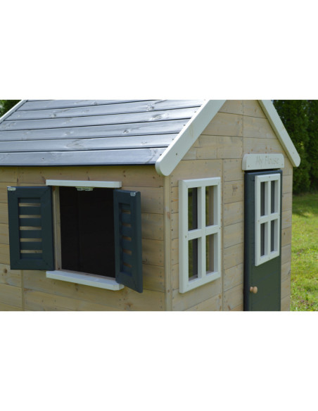 M28G,Casuta de gradina Grey Lodge cu platforma, tobogan si leagan dublu (M28G), Wendi Toys