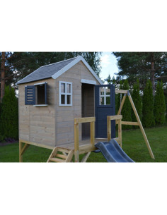 M28G,Casuta de gradina Grey Lodge cu platforma, tobogan si leagan dublu (M28G), Wendi Toys 2
