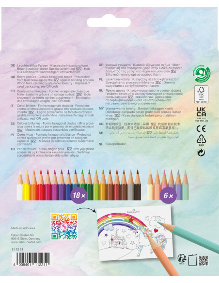 FC111221,Creioane colorate 18+6 culori unicorni faber-castell