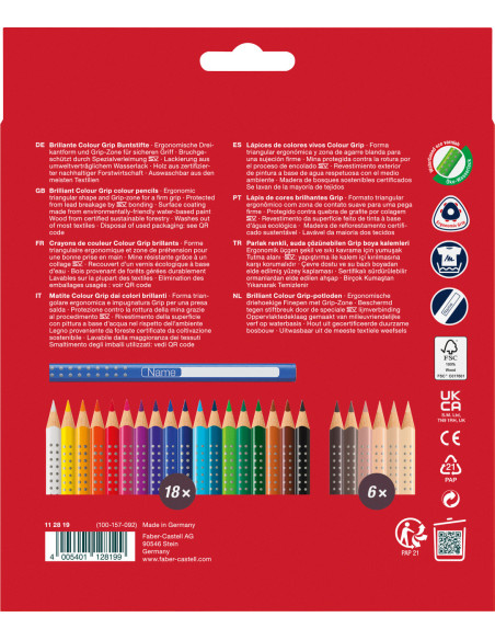 FC112819,Creioane colorate 18+6 culori + tonurile pielii grip 2001 faber-castell