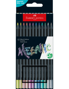 FC116415,Creioane colorate 12 culori metalizate black edition faber-castell