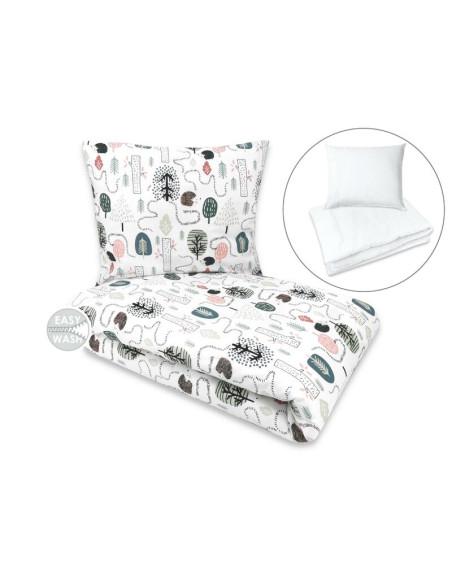 BN-6426972025096,Lenjerie pat junior cu 4 piese, Qmini, Din bumbac certificat Oeko Tex Standard 100, 160 x 100 cm, Hedgehog