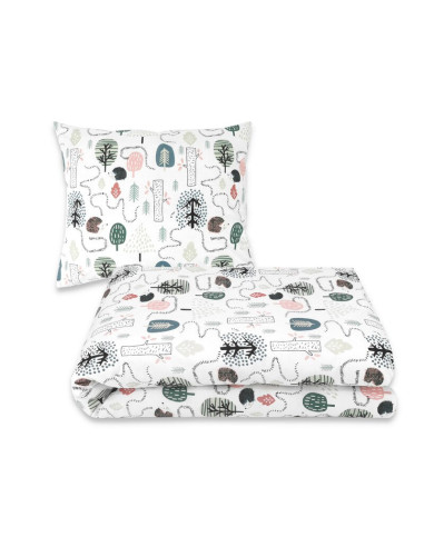BN-6426972025096,Lenjerie pat junior cu 4 piese, Qmini, Din bumbac certificat Oeko Tex Standard 100, 160 x 100 cm, Hedgehog