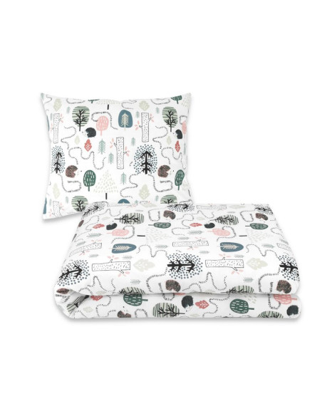 BN-6426972025096,Lenjerie pat junior cu 4 piese, Qmini, Din bumbac certificat Oeko Tex Standard 100, 160 x 100 cm, Hedgehog