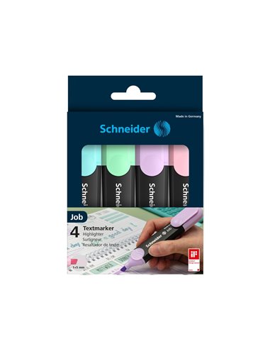 Textmarker Schneider Job Pastel, 4 Buc/Set