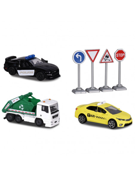 Set Majorette Diorama City cu 3 masinute si 4 indicatoare
