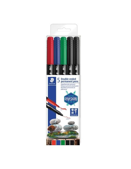Set markere permanente STAEDTLER cu 2 capete, 0.5-3.0 mm, diverse culori, 5 buc/set