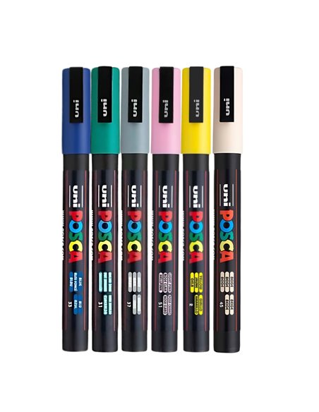 Set 6 Markere UNI POSCA PC-3M, 0.9-1.3 mm, POS45-PC3M