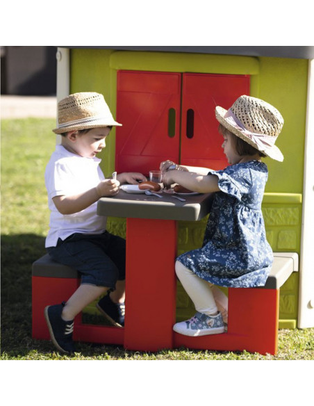 Masa de picnic cu doua banci Smoby pentru casuta Jura