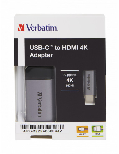 49143,CABLU VIDEO VERBATIM, 4K USB TYPE C LA HDMI, USB 3.1 GEN 1, CABLU HDMI 10CM "49143" (TIMBRU VERDE 0.18 LEI)