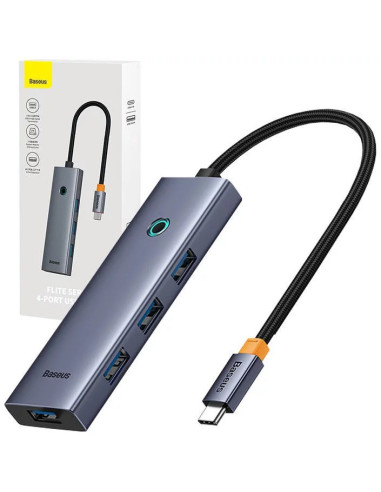 RY-B0005280A813-03,HUB USB Baseus UltraJoy 4 in 1, input USB Type-C, output 4 x USB 3.0, gri "B0005280A813-03" - 6932172630829