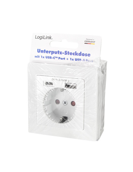 PA0262,PRIZA LOGILINK, pentru perete, Schuko x 1, USB x1 / USB-C x 1 5 V/2.8 A max, 230 V AC, 50 Hz, alb "PA0262"