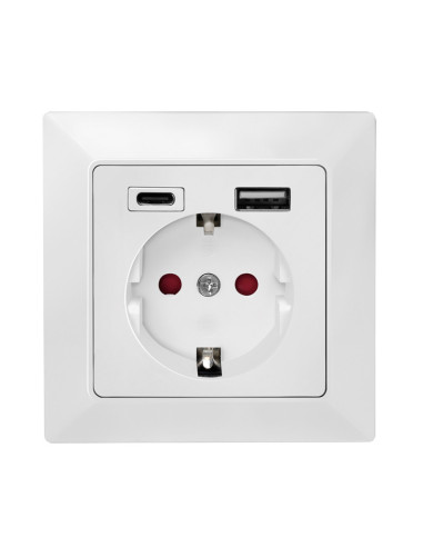 PA0262,PRIZA LOGILINK, pentru perete, Schuko x 1, USB x1 / USB-C x 1 5 V/2.8 A max, 230 V AC, 50 Hz, alb "PA0262"