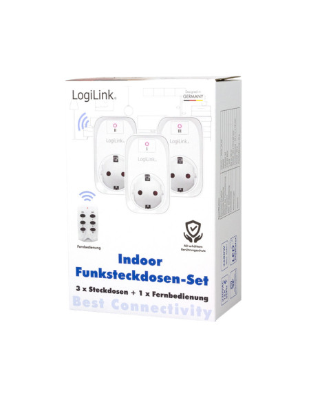 EC0007,PRIZE LOGILINK x 3, set cu telecomanda, raza 30m, pentru interior, Schuko x 3 230 V/16 A, 50 Hz, max. 3600 W, alb "EC0007