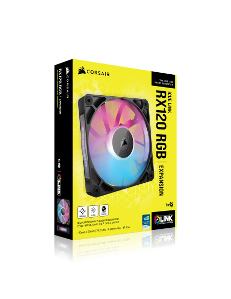 CO-9051017-WW,VENTILATOR Corsair iCUE LINK RX120 1x120mm RGB NEGRU, viteza 0.400-2100 RPM +/- 10%, Airflow: 10.5-74.2 CFM, Presi