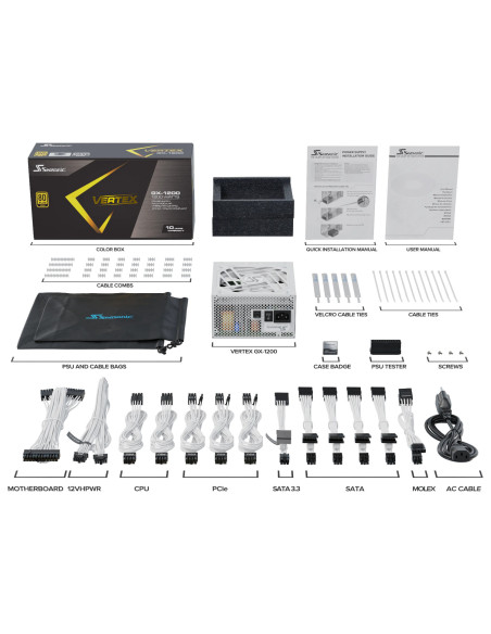VERTEX GX-1200-WHITE,Sursa Seasonic VERTEX GX-1200, 80 Plus Gold, 1200W, 12VHPWR, Full Modulara, Alb "VERTEX GX-1200-WHITE"