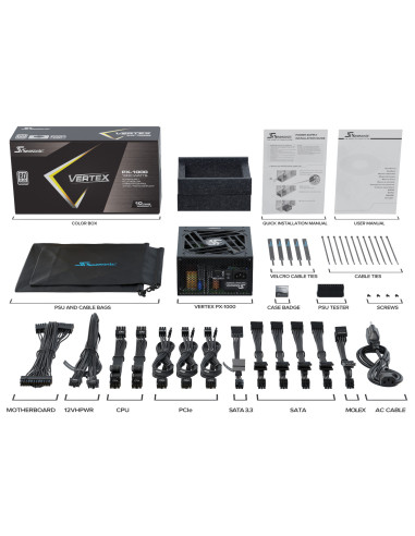 VERTEX PX-1000,Sursa Seasonic VERTEX PX-1000, 80+ Platinum, 1000W, ATX 3.0 "VERTEX PX-1000"