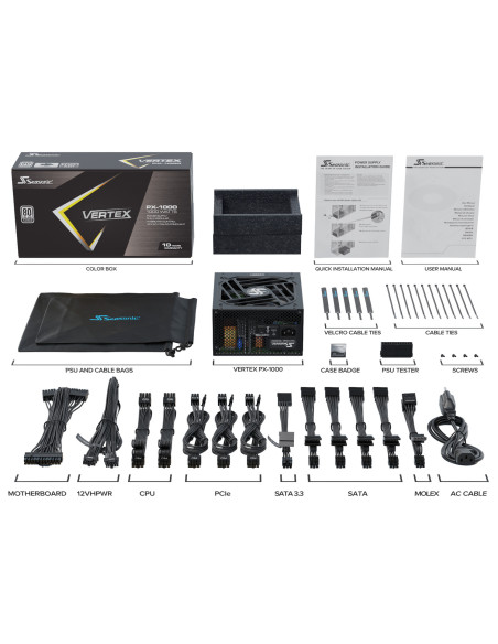 VERTEX PX-1000,Sursa Seasonic VERTEX PX-1000, 80+ Platinum, 1000W, ATX 3.0 "VERTEX PX-1000"