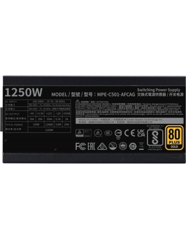 MPE-C501-AFCAG-3EU,Sursa Cooler Master "MWE GOLD 1250 - V2", 1250W, 80 PLUS Gold, full-modular, format ATX 2.52, "MPE-C501-AFCAG