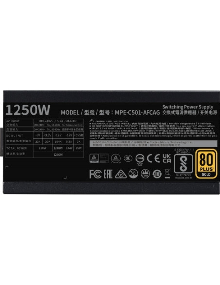 MPE-C501-AFCAG-3EU,Sursa Cooler Master "MWE GOLD 1250 - V2", 1250W, 80 PLUS Gold, full-modular, format ATX 2.52, "MPE-C501-AFCAG