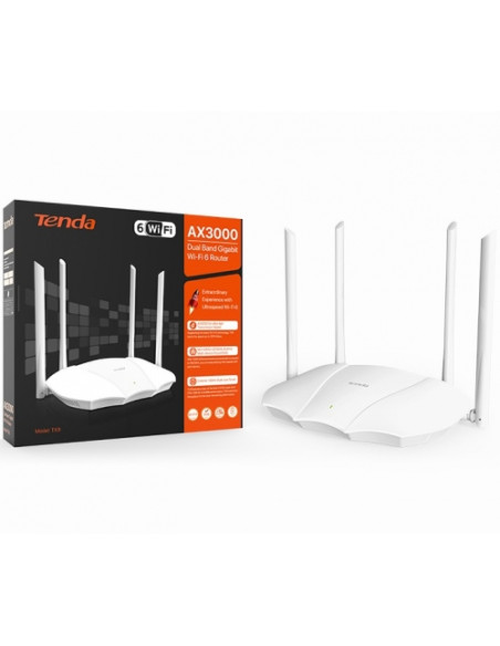TX9,Router Tenda wireless AX3000 Mbps, 1 x WAN Gigabit, 3 porturi LAN Gigabit, 2.4 GHz/5 GHz dual band, 4 antene externe