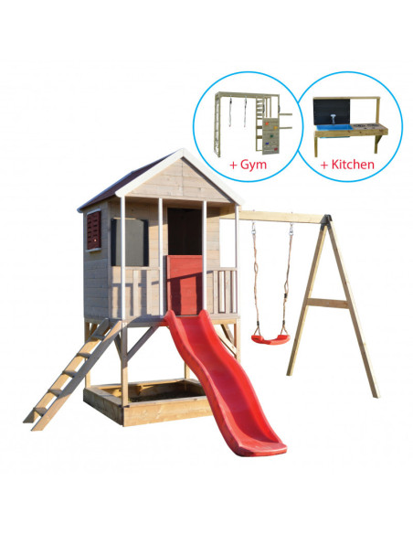 M9R_GK,Casuta Summer Adventure cu loc de nisip, tobogan, leagan, modul sport, bucatarie, Wendi Toys