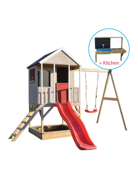 M9R_K,Casuta Summer Adventure House cu loc de nisip, tobogan, leagan, bucatarie (M9R_K), Wendi Toys