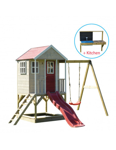 M10R_K,Casuta Nordic Adventure House cu loc de nisip, tobogan, leagan, bucatarie, Wendi Toys