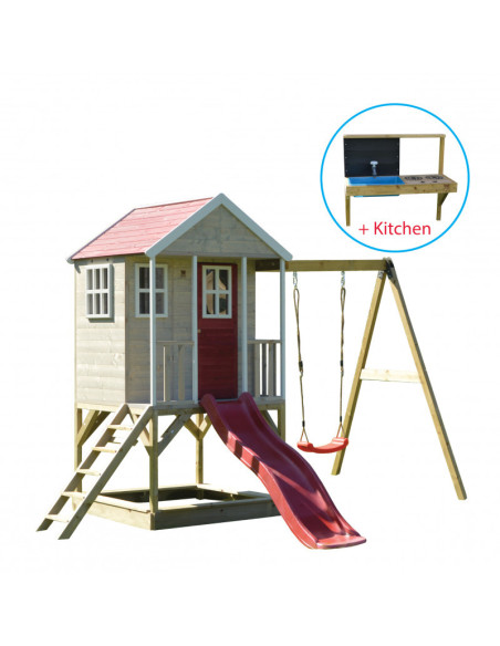 M10R_K,Casuta Nordic Adventure House cu loc de nisip, tobogan, leagan, bucatarie, Wendi Toys