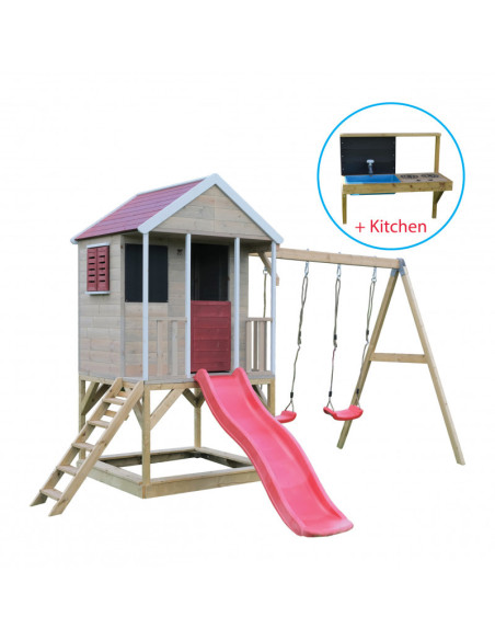 M29R_K,Casuta Summer Adventure House cu loc pentru nisip, tobogan, leagan dublu, bucatarie, Wendi Toys