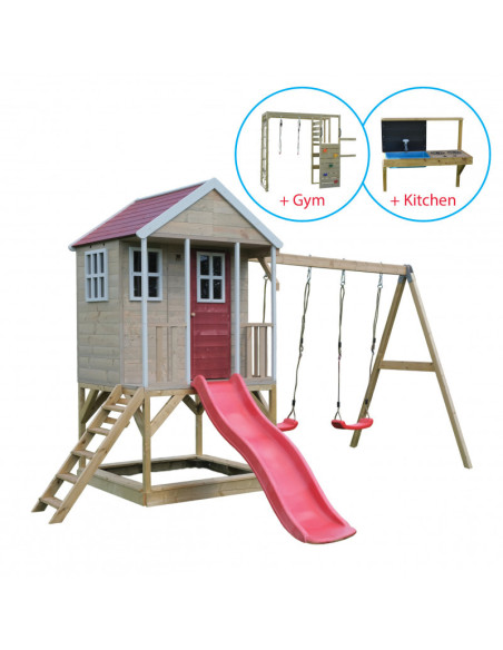 M30R_GK,Casuta Nordic Adventure House cu loc pentru nisip, tobogan, leagan dublu, modul sport, bucatarie, Wendi Toys
