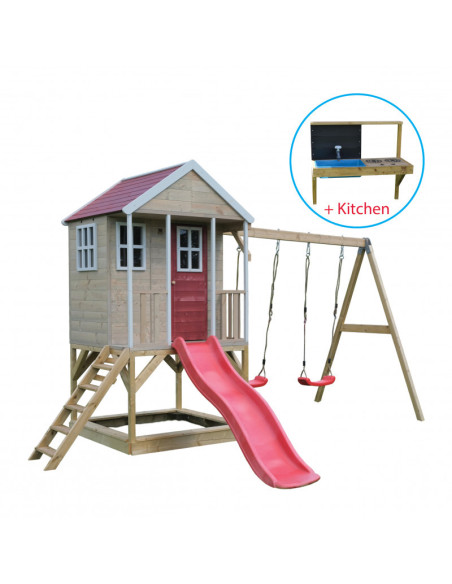 M30R_K,Casuta Nordic Adventure House cu loc pentru nisip, tobogan, leagan dublu, bucatarie, Wendi Toys