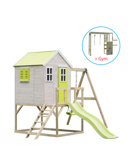 M24L_G,Casuta de gradina Lime Lodge cu tobogan, leagan, modul sport, Wendi Toys