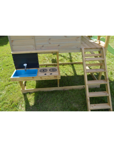 M24L_K,Casuta de gradina Lime Lodge cu tobogan, leagan, bucatarie, Wendi Toys