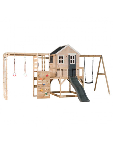 M24G_G,Casuta de gradina Grey Lodge cu tobogan, leagan, modul sport, Wendi Toys