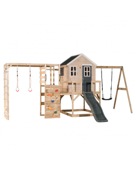 M24G_G,Casuta de gradina Grey Lodge cu tobogan, leagan, modul sport, Wendi Toys